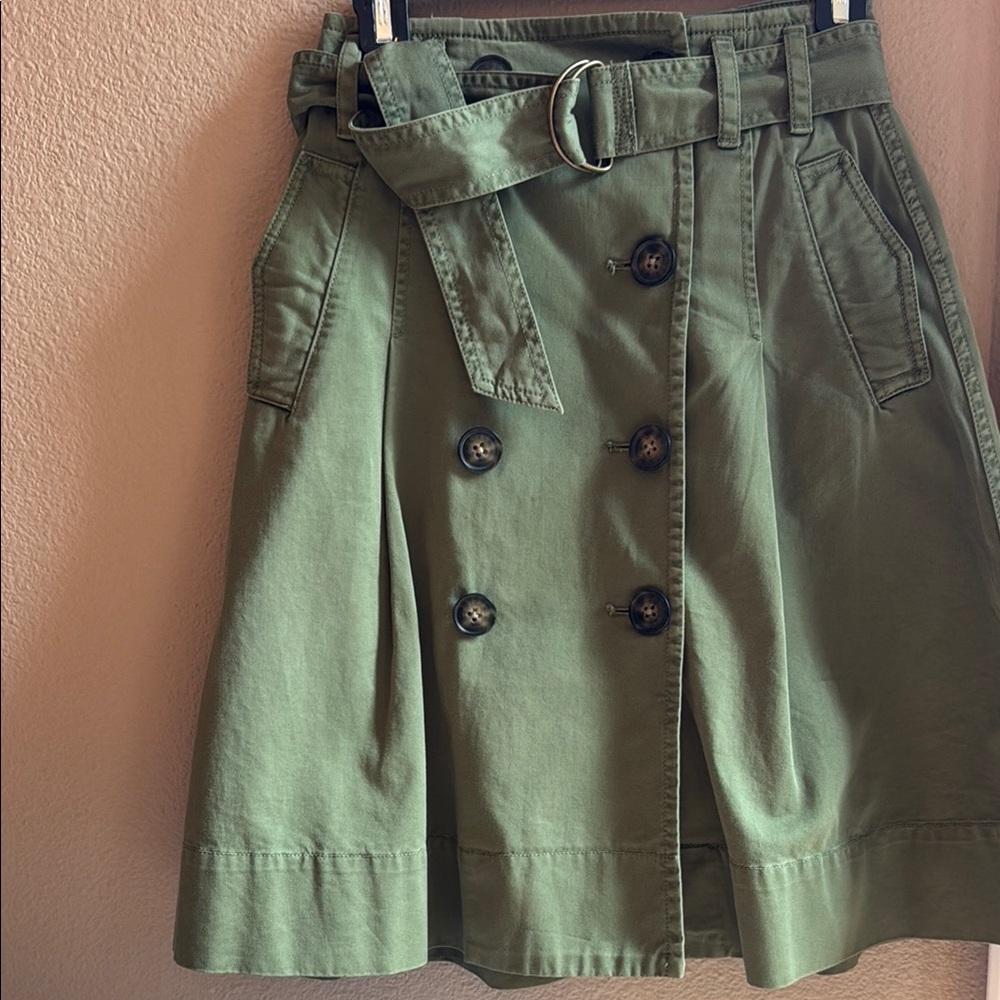 J. Crew Sage Green Belted A-Line Skirt